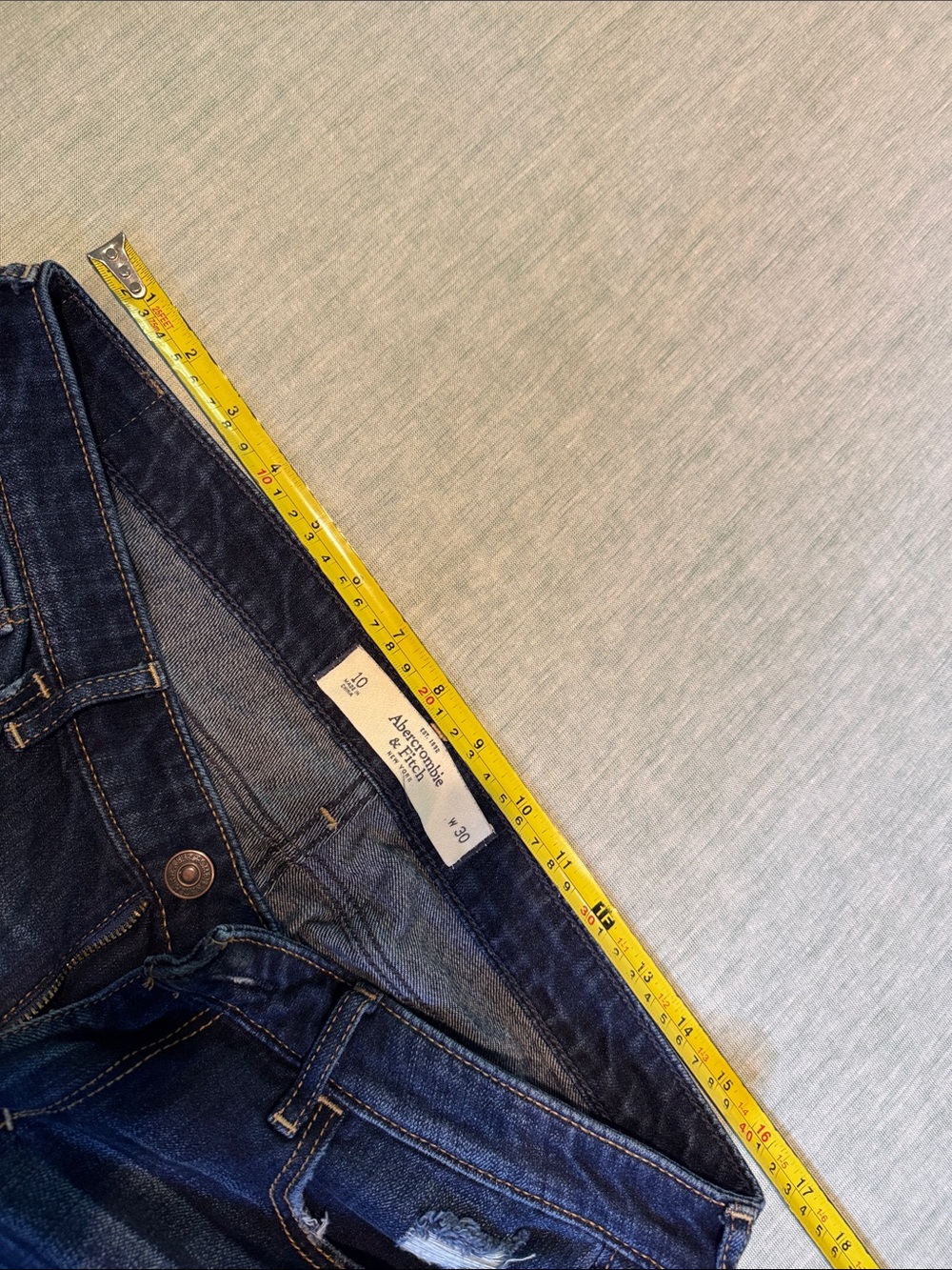 Abercrombie & Fitch Dark Blue Straight Leg Jeans with Gold Floral Embroidery - Picture 3 of 10